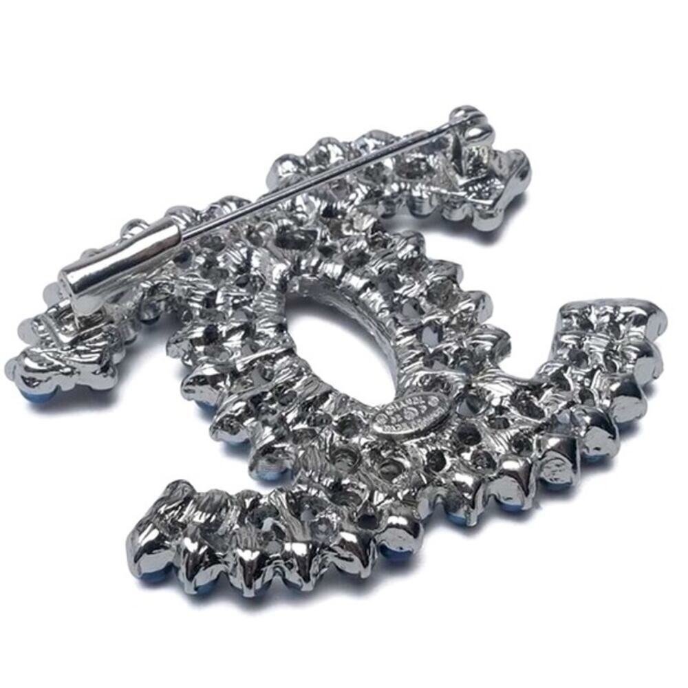 CHANEL Timeless Pearl Beaded Black Silver Royal Blue Brooch - Picture 2 of 5